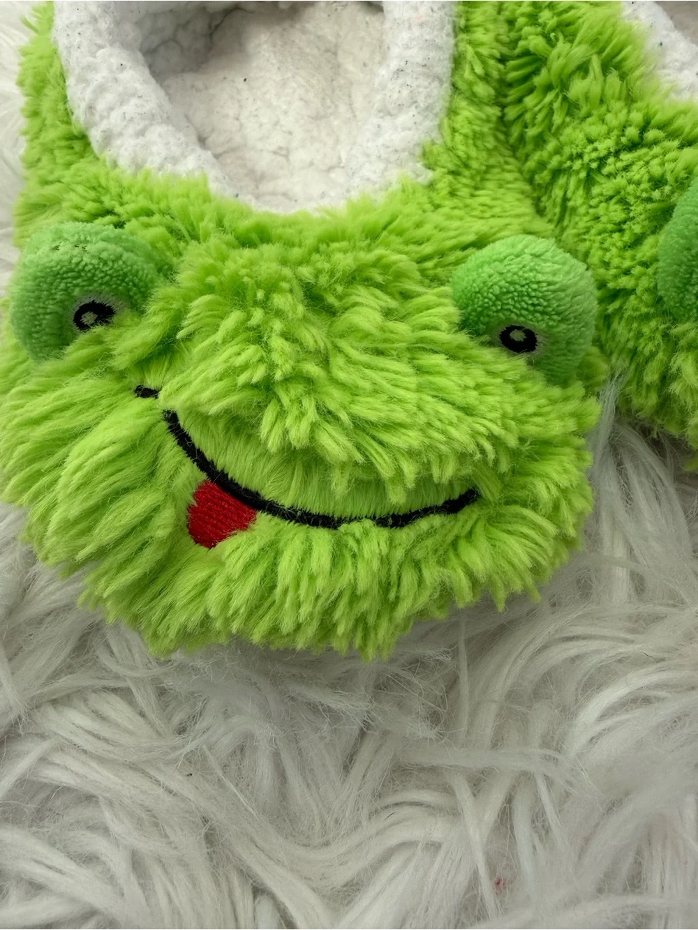 Snoozies Kids Size 1 Fuzzy Green Frog Slippers - Plush Indoor Shoes